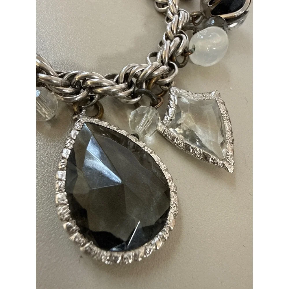 Vtg Accessocraft NYC Runway Gothic Statement Charm Bracelet Smoky Crystal Lucite
